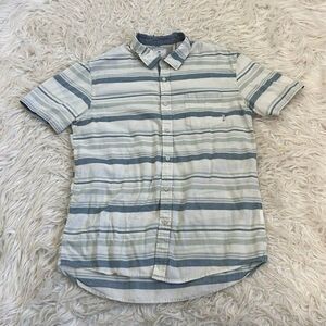 Quicksilver Stripe Short Sleeve Woven Shirt Mens Button Up Modern Fit Size Large